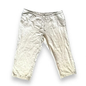 Silhouettes 1XP Women’s 100% Linen Cropped Pants - Drawstring Waist Beige